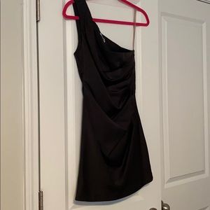 Black Satin One Shoulder Dress